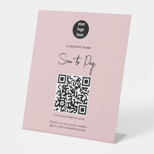 Modern Pink Scan to Pay QR Code Social Media  Pedestal Sign