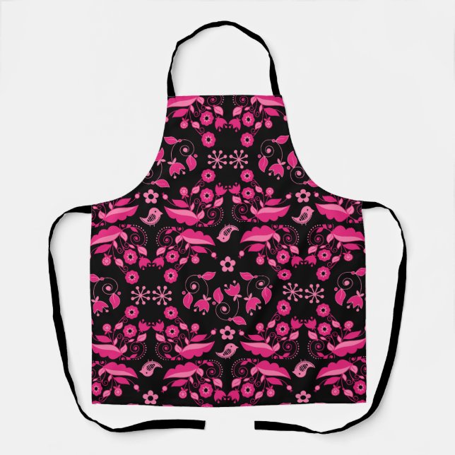 Modern Pink Scandinavian Floral Pattern Apron (Front)