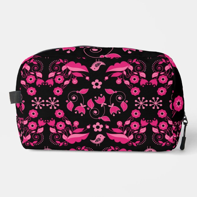 Modern Pink Scandinavian Floral Pattern Dopp Kit (Front)