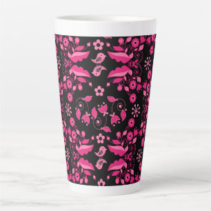 Modern Pink Scandinavian Floral Pattern Latte Mug