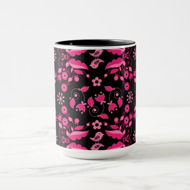 Modern Pink Scandinavian Floral Pattern Mug (Center)