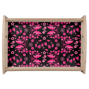 Modern Pink Scandinavian Floral Pattern Serving Tray