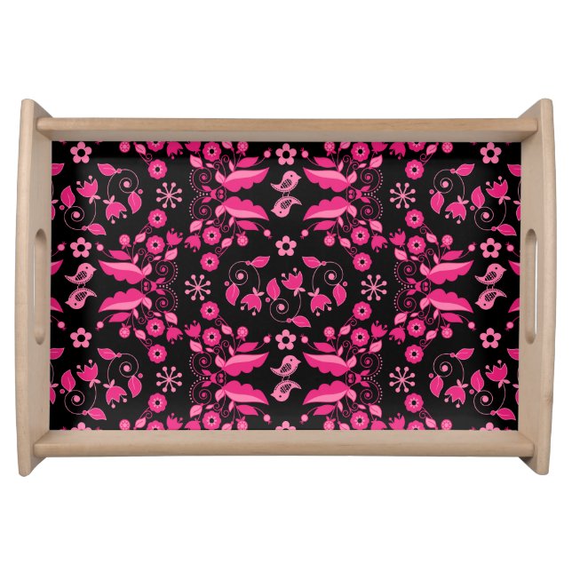 Modern Pink Scandinavian Floral Pattern Serving Tray (Front)