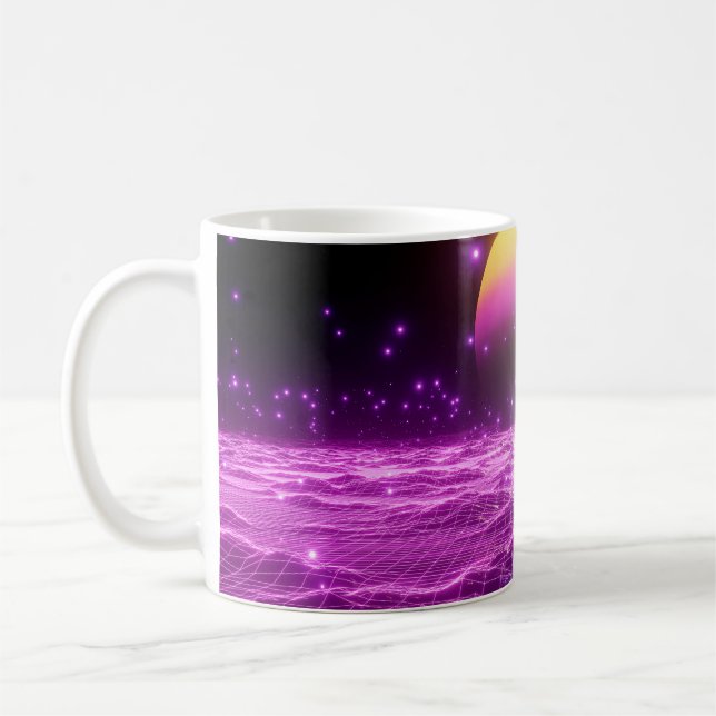 Modern pink sci fi pop art scene3 coffee mug (Left)