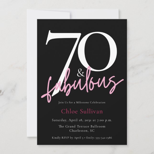 Modern Pink Script 70 Fabulous Milestone Birthday Invitation (Front)