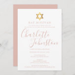 Modern Pink Script Bat Mitzvah Invitation<br><div class="desc">Featuring rose pink script signature name. Personalise with your special Bat Mitzvah information in chic pretty pink lettering on this stylish design. Designed by Thisisnotme©</div>