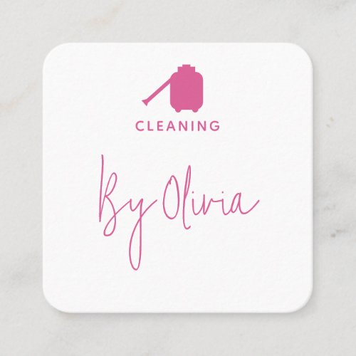 Modern Pink Script Cleaning Service  Square Business Card