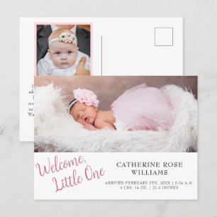 Modern Pink Script Girl Baby Girl Birth  Announcement Postcard