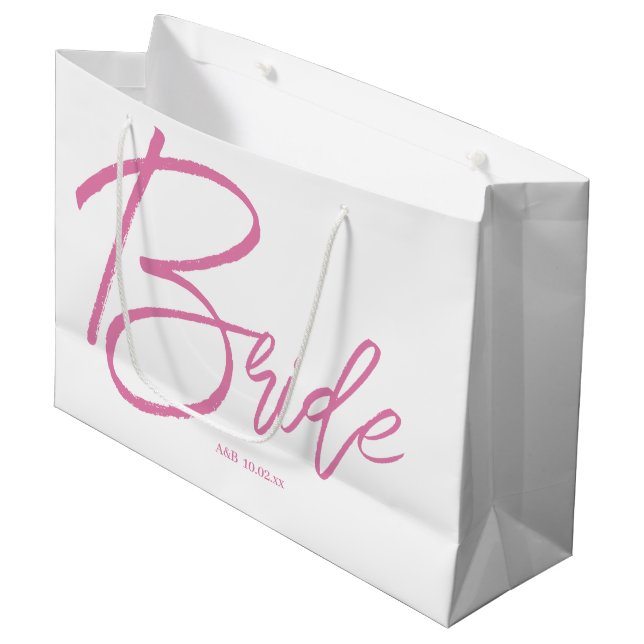 Modern Pink Script Large Bride Gift Bag (Front Angled)