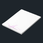 Modern Pink Script Monogram Initials Notepad<br><div class="desc">Personalized modern notepad with simple calligraphy style script initials or monogram and name in pink. CHANGES: The text font style, color, size and placement can be changed by clicking on CUSTOMIZE FURTHER under the PERSONALIZE section for a custom look or by contacting the designer via Zazzle Chat or makeitaboutyoustore@gmail.com if...</div>