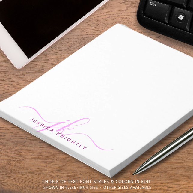 Modern Pink Script Monogram Initials Notepad (Creator Uploaded)