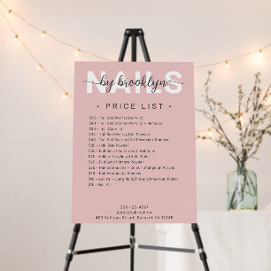 Modern Pink Script Nail Salon Price List Foam Board