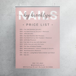 Modern Pink Script Nail Salon Price List Poster