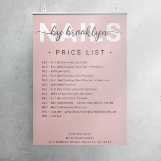 Modern Pink Script Nail Salon Price List Poster