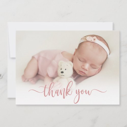 Modern Pink Script Newborn Baby Photo Thank You