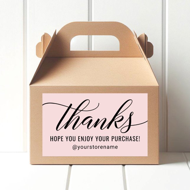 Modern Pink Script Thanks Enjoy Purchase Rectangular Sticker (Creator Uploaded)