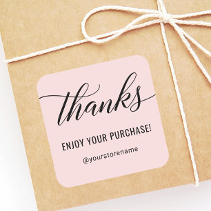 Modern Pink Script Thanks Enjoy Purchase Square Sticker