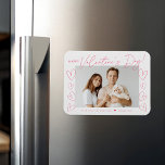 Modern Pink Script Valentine's Day Photo Magnet<br><div class="desc">Modern Valentine's day magnet featuring "Happy Valentine's Day" in a trendy pink script with hand-drawn hearts along the sides of the design on a white background. Your horizontal photo is displayed near the middle of the design. Personalize the Valentine's Day photo magnet by adding your name and the year in...</div>