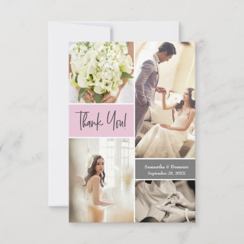 Modern Pink Script Wedding Photo collage Thank You