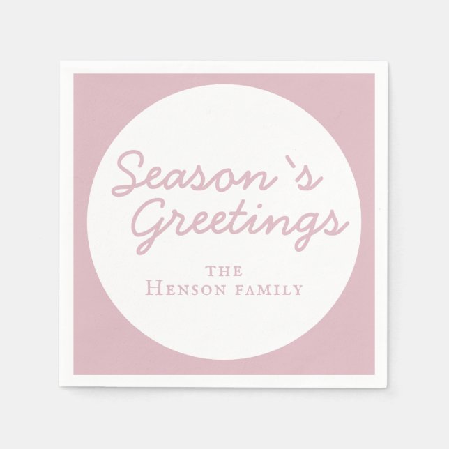Modern Pink Season`s Greetings Script Holiday Napkins (Front)