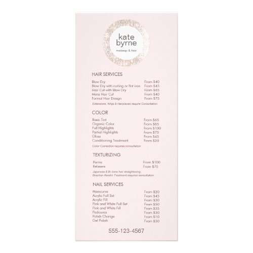Modern Pink Sequin Salon Price List Service Menu