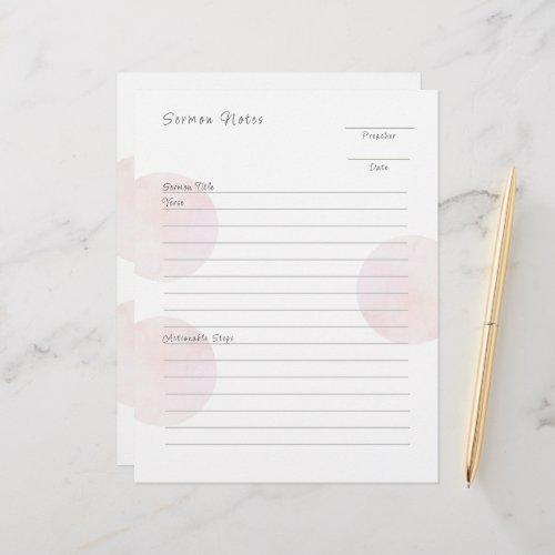 Modern Pink Sermon Notes  Letterhead