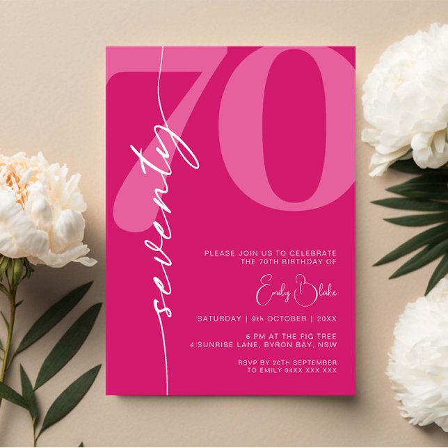 Modern Pink Seventy 70th Birthday Party Invitation (Creator Uploaded)