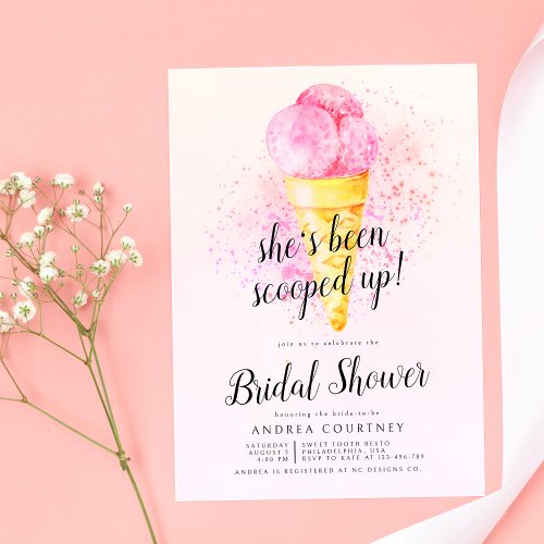 Modern Pink Sheâs been Scooped up bridal shower Invitation