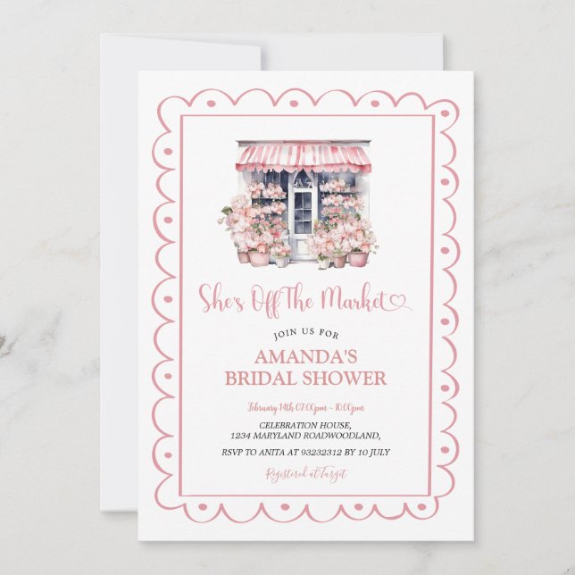 Modern Pink She's Off The Market Bridal Shower Invitation (Front)