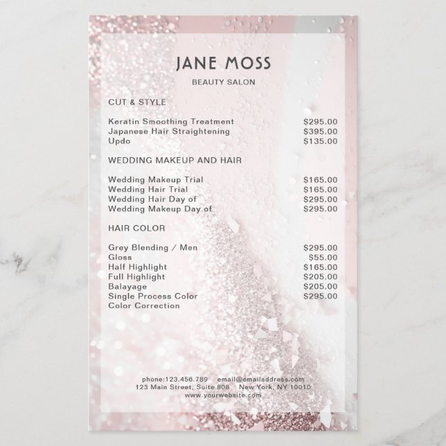 Modern Pink-Silver Glitter Salon Flyer (Front)