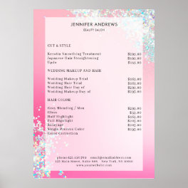 Modern Pink Silver Glitter Salon Price List Poster