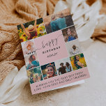 Modern pink simple birthday 10 photo collage grid card<br><div class="desc">Modern simple birthday salmon pink10 photo collage grid with pastel teal mint and gray editable colors and modern typography.</div>