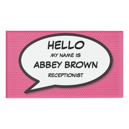 Modern Pink Simple Comic Book Speech Bubble Name Tag