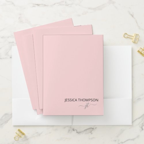 Modern Pink Simple Script Business Monogram Name Pocket Folder