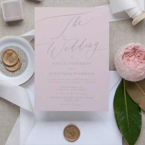 Modern Pink Simple Wedding Calligraphy Invitation