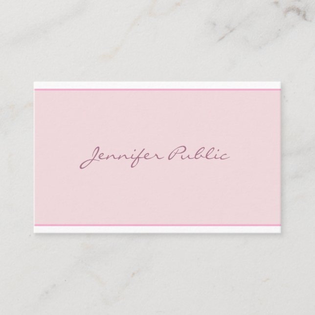 Modern Pink Sleek Elegant Script Minimalistic Business Card (Front)