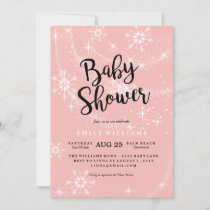 Modern Pink Snowflake Baby Shower Invitation
