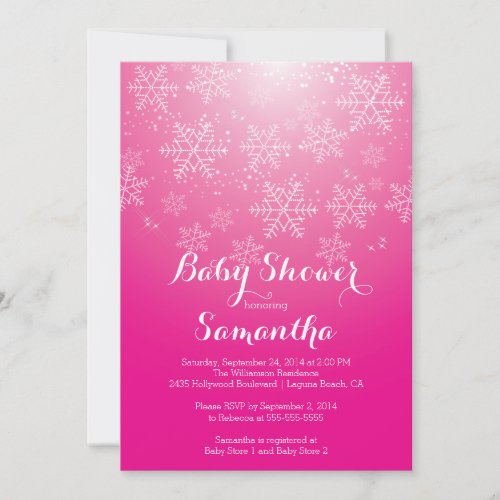 Modern Pink Snowflake Girls Baby Shower Invitation 5" X 7" Invitation Card