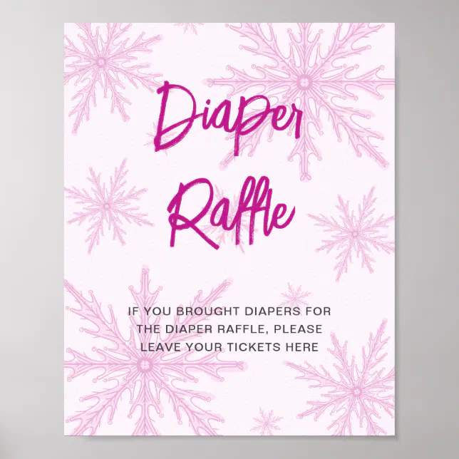 Modern Pink Snowflakes Baby Shower Diaper Raffle Poster | Zazzle