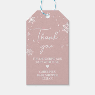 Modern Pink Snowflakes Baby Shower Favor Tags