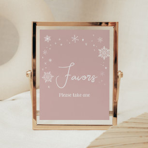 Modern Pink Snowflakes Baby Shower Favors Poster