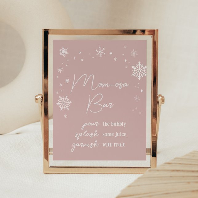 Modern Pink Snowflakes Baby Shower Mom Osa Bar Poster (Modern Pink Baby It's Cold Outside Baby Shower Mom Osa Bar Sign)
