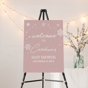 Modern Pink Snowflakes Baby Shower Welcome Sign