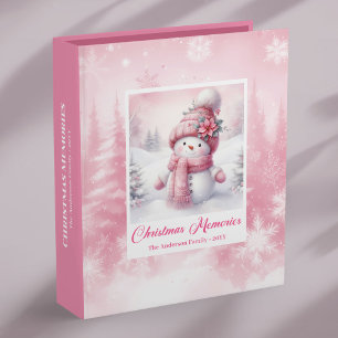 Modern Pink Snowman Kids Gift Winter Scene Memory 3 Ring Binder