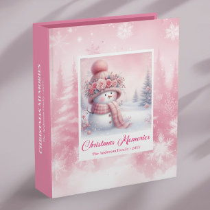 Modern Pink Snowman Winter Forest Christmas Memory 3 Ring Binder