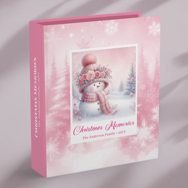 Modern Pink Snowman Winter Forest Christmas Memory 3 Ring Binder (Modern Pink Snowman Winter Forest Christmas Memory Album Binder

)