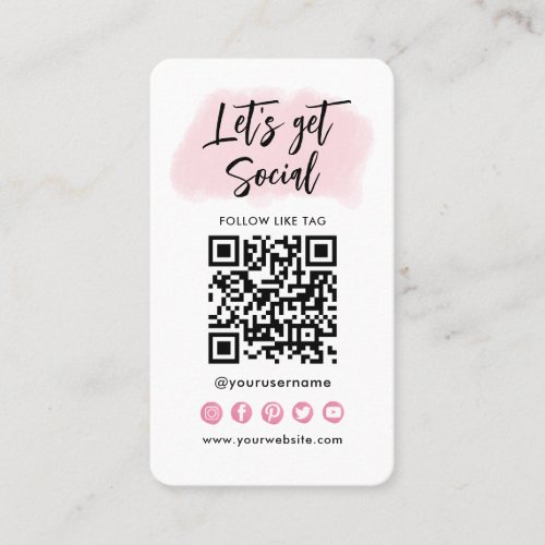 Modern Pink Social Media QR Code Connect With Us Business Card