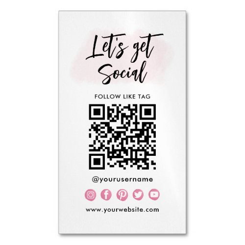 Modern Pink Social Media QR Code Connect With Us Business Card Magnet