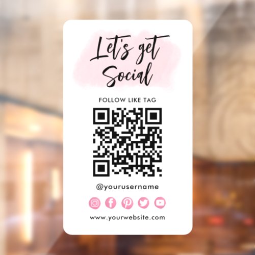 Modern Pink Social Media QR Code Connect With Us Window Cling