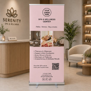Modern Pink Spa Massage Therapist Photo Logo QR Retractable Banner